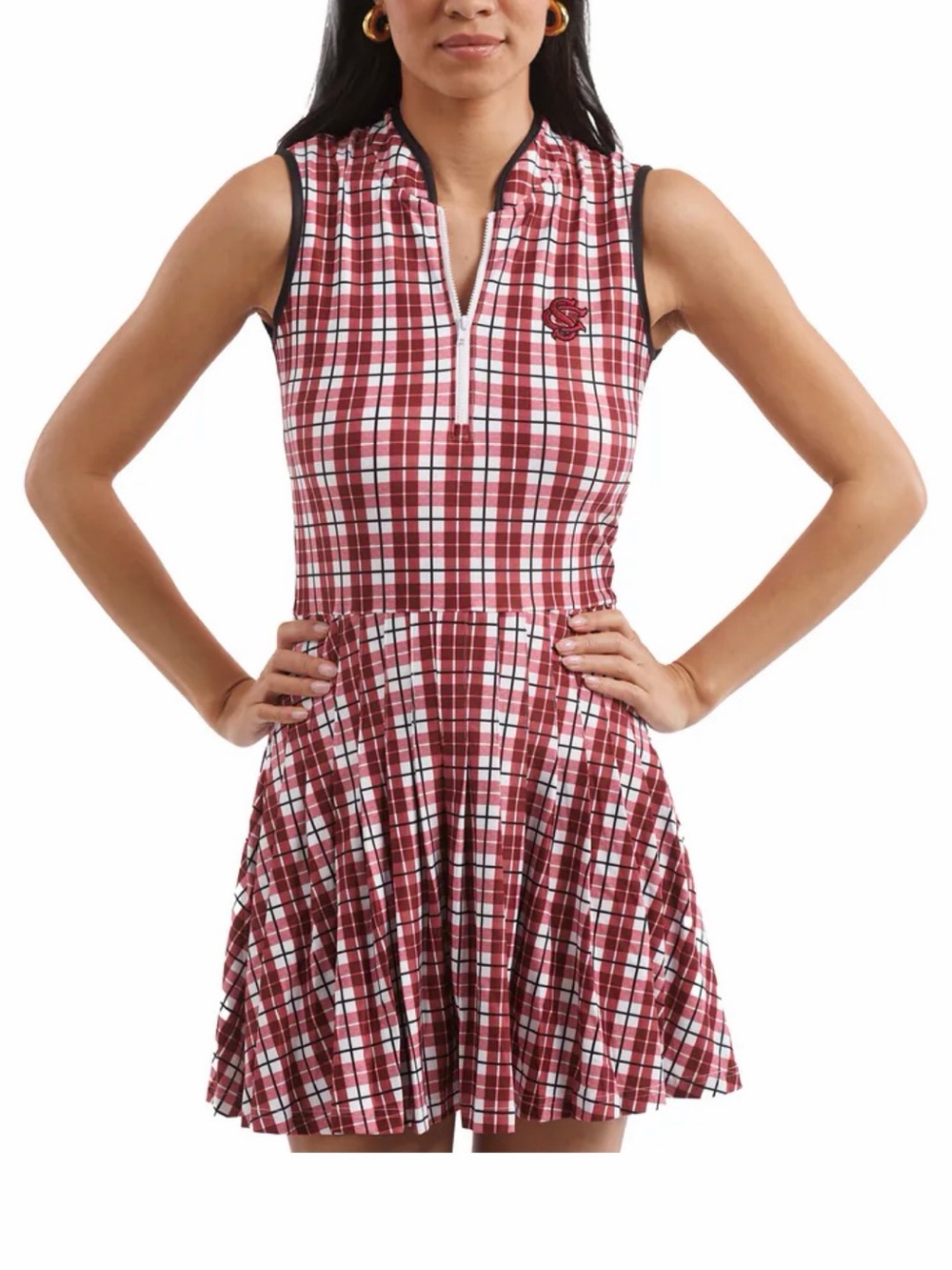 Sleeveless Plaid Tennis Dress in Red and White